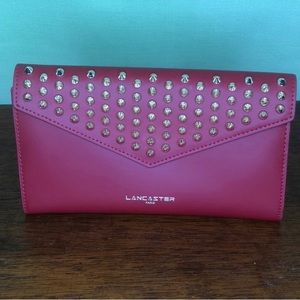 Lancaster Paris Red Leather Gold Spike Clutch Wallet